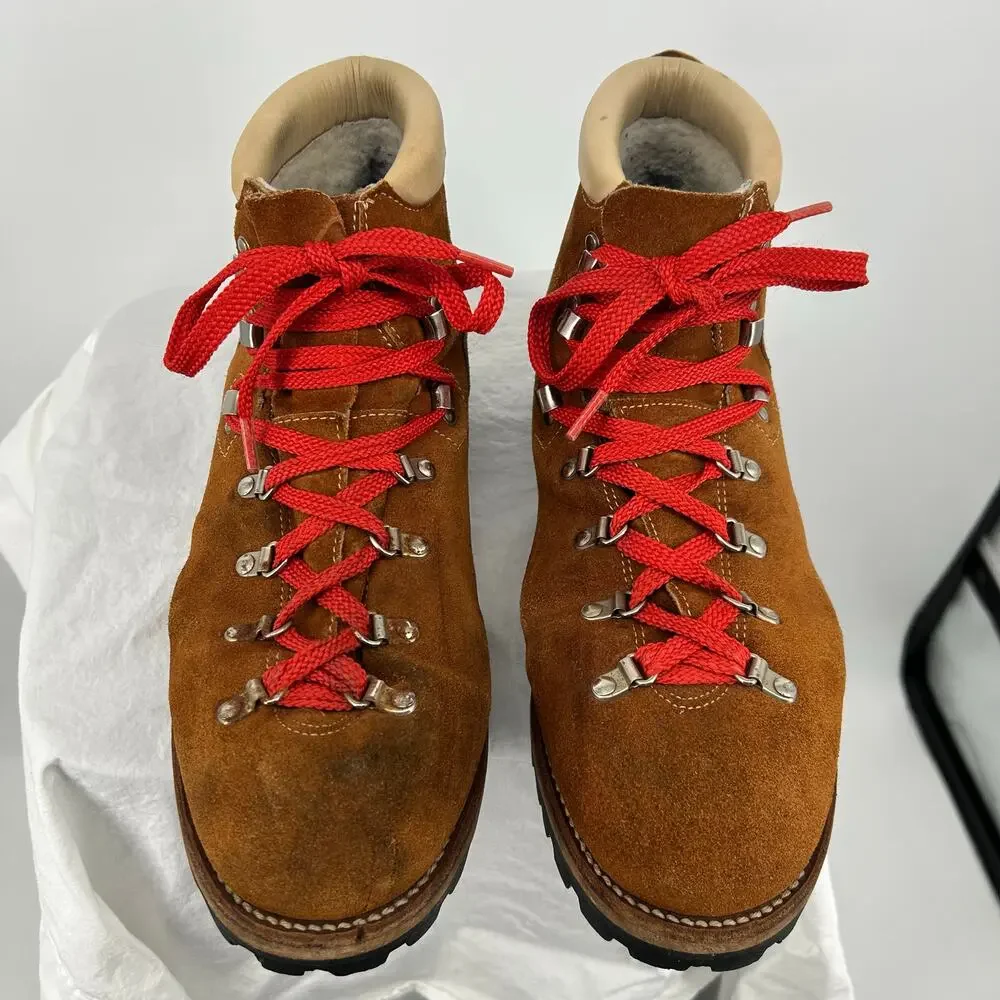 Vintage 70s Men's Brown Suede Mont Blanc Sherpa Lined Mountain Hiking Boots 13D - Picture 3 of 9